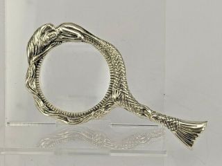 Unusual Sterling Silver Magnifying Glass With A Mermaid Silver Frame