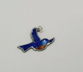 Vintage Sterling Silver Beau Enamel Blue Bird Robin Bracelet Charm Pendant