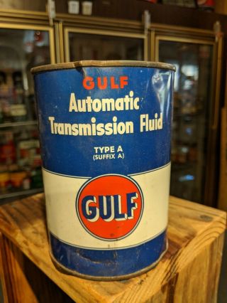 Vintage Gulf Automatic Transmission Fluid Type A 1 Quart All Metal Can