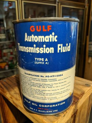 Vintage Gulf Automatic Transmission Fluid Type A 1 Quart All Metal Can 3