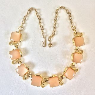 Vintage 1950’s Style Pink/nude Thermoset Lucite Gold - Tone Necklace