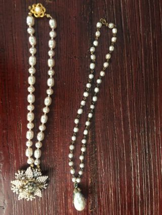 Vintage Cultured Pearl Necklaces In The Style Of Miriam Haskell.