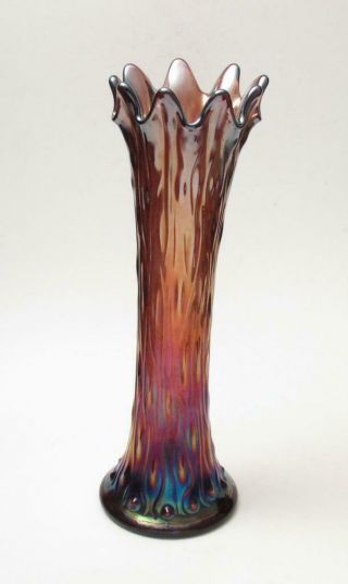Antique Northwood Carnival Glass Tree Trunk Vase Purple 10.  5 " Iridescent Signed