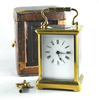 Antique 19th Century Brass Carriage Clock And Leather Case Spares Repair