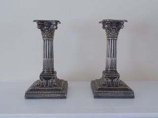 Antique Silver Plate Corinthian Column Candlesticks