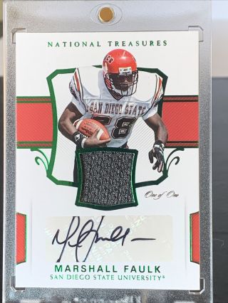 2018 National Treasures Marshall Faulk One Of One Game Worn Patch Autograph 1/1