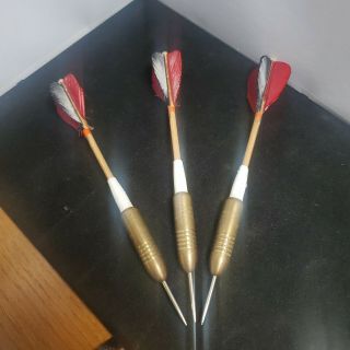 Vintage Jim Pike Steel Tip Brass And Wood Darts With Flights