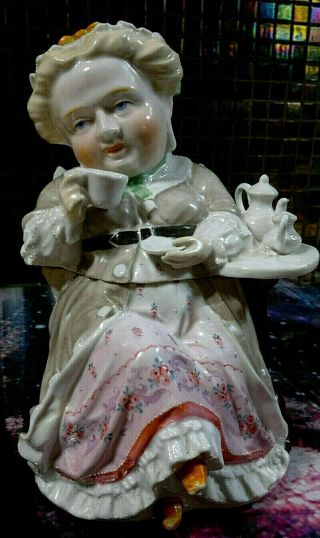 C1880 Conta & Bohme Antique Figural Lady Porcelain Tobacco Jar 8.  5 " Tall