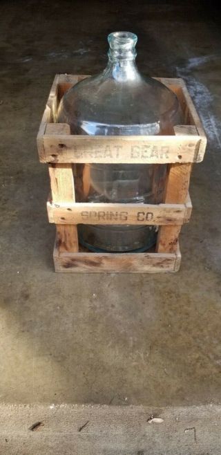 Great Bear Vintage Water Bottle & Wood Crate Crisa Glass 5 Gallon