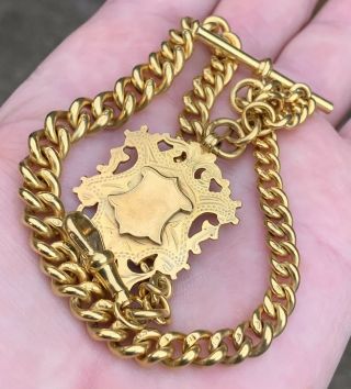 A GOOD HEAVY ANTIQUE 18CT GOLD ON SOLID SILVER GRADUATED POCKET WATCH CHAIN,  1899 3