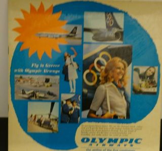 Vtg Olympic Airways Airlines 1973 Fly To Greece L.  P Record,  Destination Guide