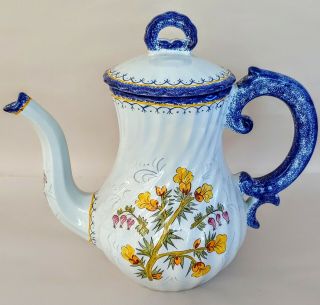 French Quimper Teapot / Coffee Pot Antique.  Henriot 10 " F353 D778 Cn