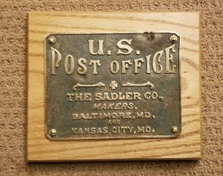 Antique Cast Brass Sadler Co.  U.  S.  Post Office Makers Plaque Old General Store