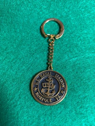 Vintage Us Navy Norfolk Naval Station Metal Key Ring
