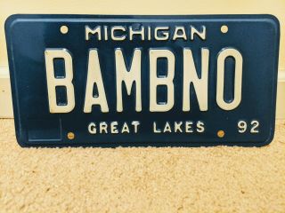 Bambno Michigan 1992 Vanity License Plate Bambino Ruth York Yankees Baseball