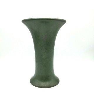 Vintage Art Pottery Matte Green Arts And Crafts Trumpet Vase 8 "