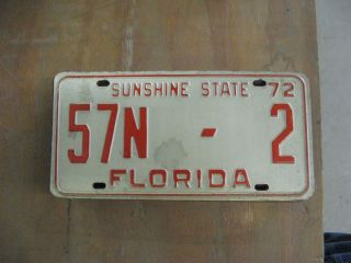 1972 72 Florida Fl License Plate 57n - 2 Okeechobee County Low Number