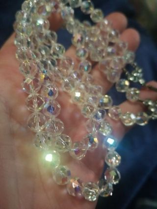 Vintage 16 - 18 " Ab Aurora Borealis Crystal Double Strand Necklace