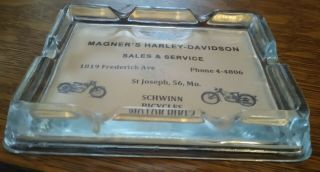 RARE 1950s HARLEY - DAVIDSON Dealership Heavy Glass ASHTRAY.  St Joseph,  Missouri 2