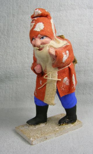 Antique German Christmas Composition Santa Claus Figure With Backpack