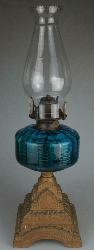 Antique Victor Brass E.  Miller Oil Lamp Made In Usa Turquoise Fount Pp82
