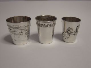 Antique French Sterling Silver Liquers Cup Small Tumbler Or Timbale - 3pc