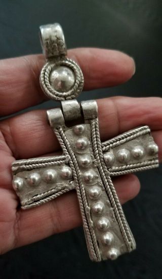 Antique Ethiopian Coptic Christian Hinged Cross Silver Pendant Ethiopia,  Africa
