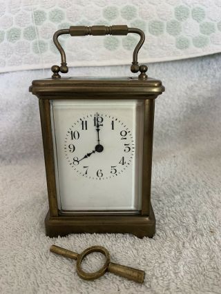 Antique French Brass H&h Carriage Clock W/key