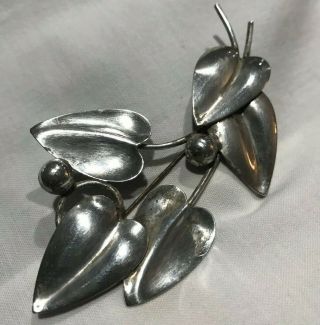 Vintage Sterling Silver Pin Heart Shaped Leaves