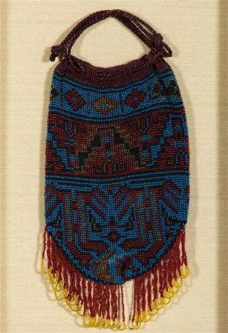 Ca1900 Native American Great Lakes Indian Tribe Loom Beaded Drawstring Bag Pouch