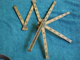 Vintage Lufkin No.  X46 Extension Folding Carpenter Ruler Brass Wood