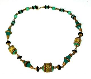 Antique 1920 ' s Egyptian Revival Art Deco Max Neiger Czech Bead Necklace 2