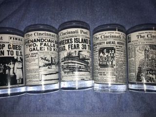 Set Of 5 Vintage Drinking Glasses Advertising The Cincinnati Post Newspaper Ads