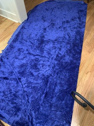 Vtg Fringed Dark Royal Blue Crushed Velvet Bedspread 94 " X 105 " Full/double 60’s