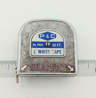 Vintage P&c,  Usa,  10ft White Tape Measure (no.  1951)