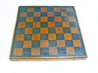 Antique Victorian Rustic Stained Oak Wood 13.  25 " Chess Board With 1.  5 " Squares