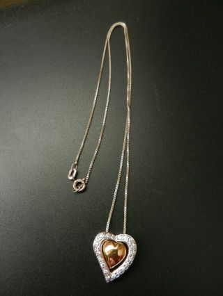 Vintage 925 Sterling Silver Heart Pendant Necklace 17 " Estate