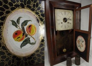 Antique Ansonia Brass And Copper Co.  Og Ogee Shelf Mantel Clock Walnut Peaches
