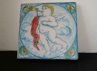 Vintage Fratantoni For Vietri Putto Cherub H Painted Italy Pottery Wall Plaque