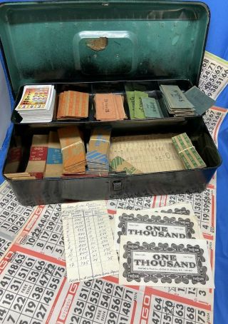 Vintage Us Coin Paper Rolls - Vintage Black Metal Box - Old Bingo Ephemera