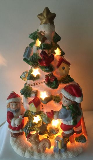 Vtg Ceramic Christmas Tree Holds Tea Light Candle Very Detailed 9.  5 Inches Tall