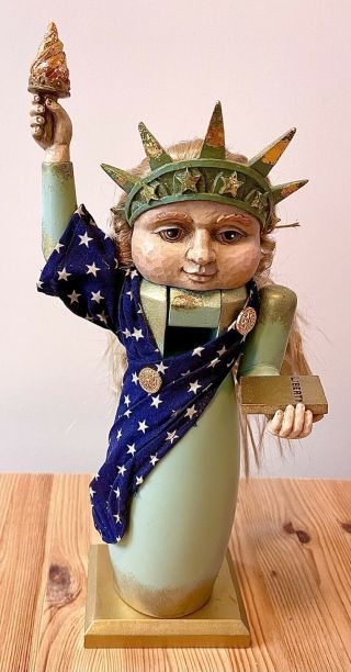 Vintage Brn Statue Of Liberty Wooden Nutcracker 11 "