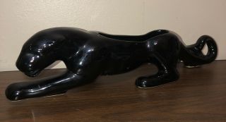 Vtg Tv Decor Black Ceramic Panther Cat Planter 14”x2 1/2”