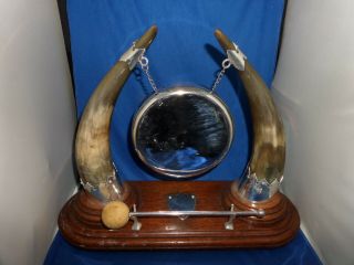 Lovely Edwardian Table Dinner Gong C.  1900 Silver Plate & Cow Horn