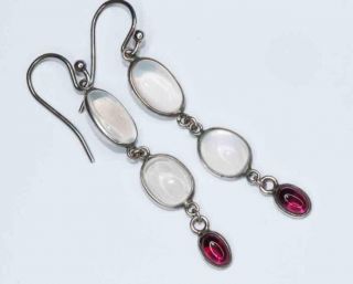 Finest Antique Edwardian Art Deco Silver Garnet & Moonstone Earrings