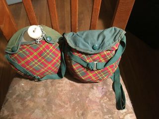1970s Vintage Girl Scout Mess Kit,  Canteen W/plaid Carry Case