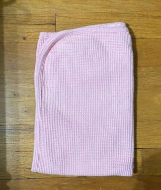 Vintage Gerber Pink Thermal Baby Blanket Waffle Weave Cotton 30” By 26”