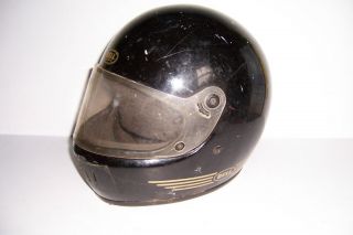 Vintage Black Bell Motorcycle Helmet With Flip Up Visor Size 7 5/8