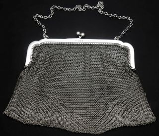 Sterling Silver 172g Chainmail Evening Bag Purse - London 1919 - Antique