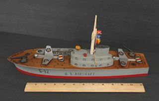 Antique 1940s Keystone Wood Us Aircraft Carrier & Airplanes Wwii Navy Ship Model